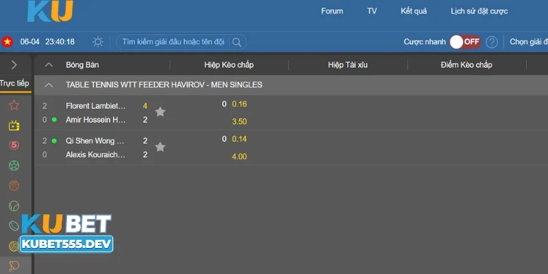 Các kèo cá cược bóng bàn Kubet Tại sao cá cược bóng bàn tại Kubet lại thu hút người chơi